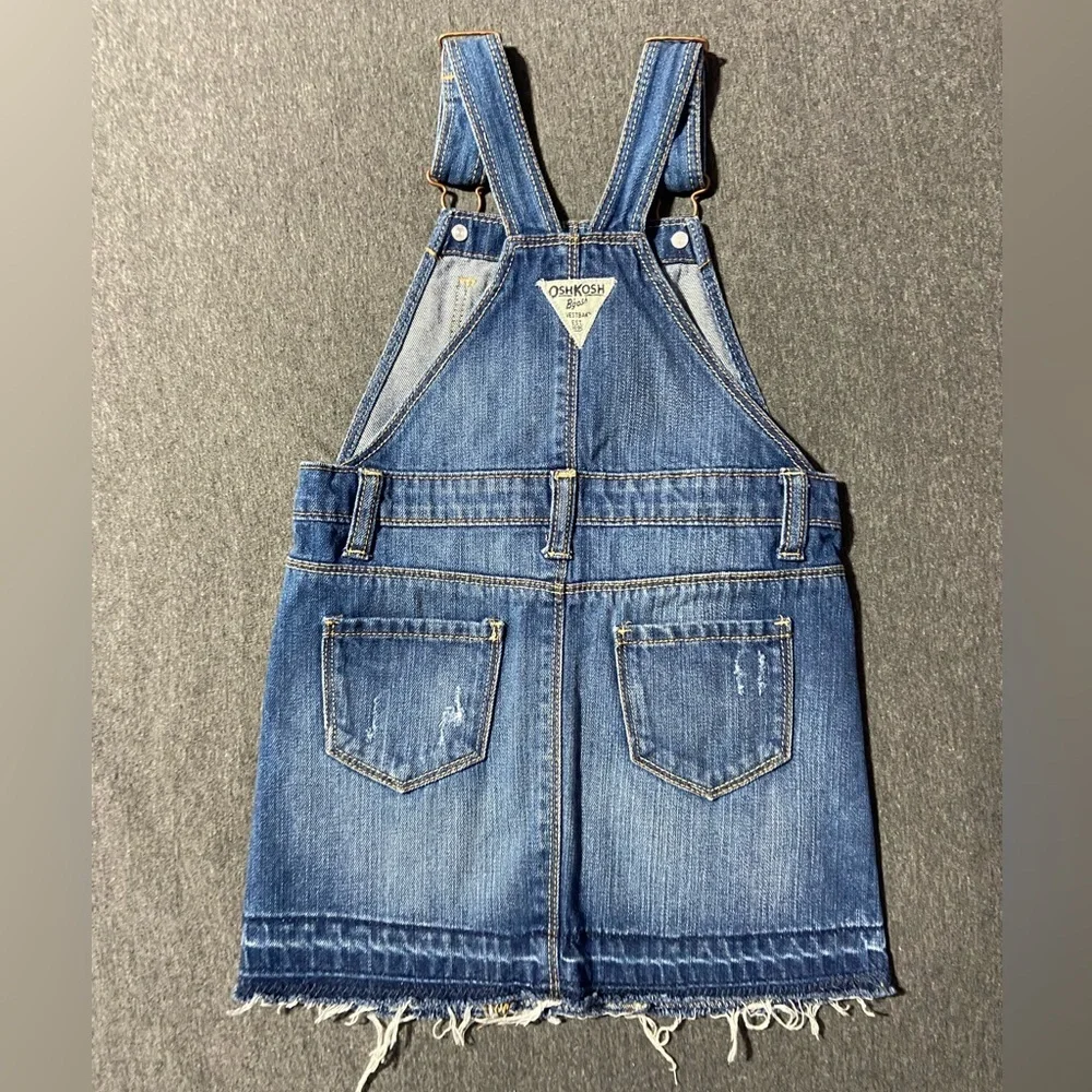 Oshkosh Kids Girls Size 4 Overalls Distressed Blue Jean Denim Dress Bibs NEW